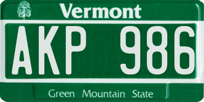 VT license plate AKP986