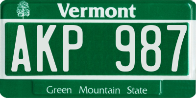 VT license plate AKP987