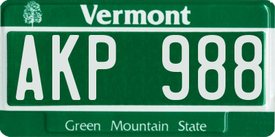 VT license plate AKP988