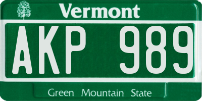 VT license plate AKP989