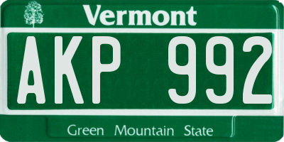 VT license plate AKP992