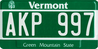 VT license plate AKP997