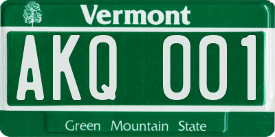 VT license plate AKQ001