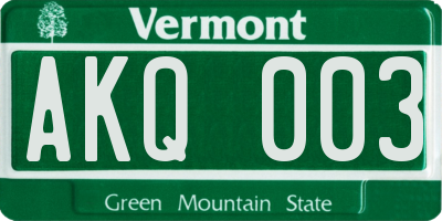 VT license plate AKQ003