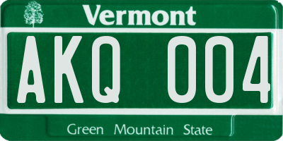 VT license plate AKQ004