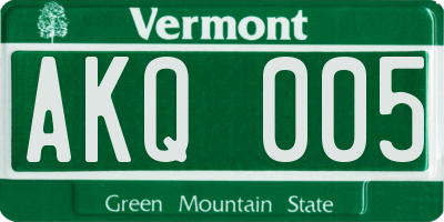 VT license plate AKQ005