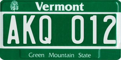 VT license plate AKQ012