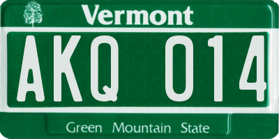 VT license plate AKQ014
