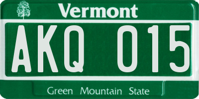 VT license plate AKQ015