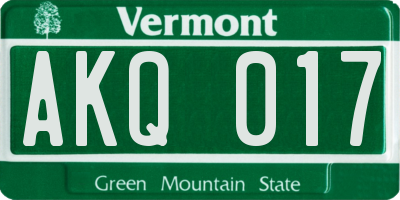 VT license plate AKQ017
