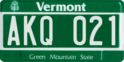 VT license plate AKQ021