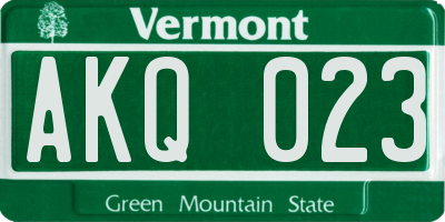 VT license plate AKQ023