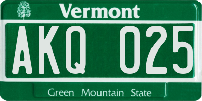 VT license plate AKQ025