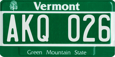 VT license plate AKQ026