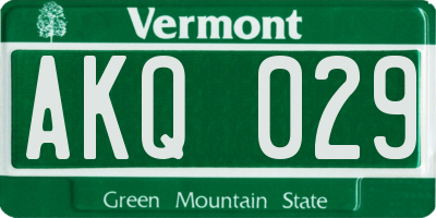 VT license plate AKQ029
