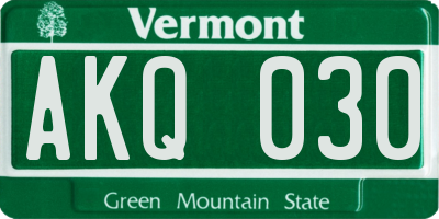 VT license plate AKQ030