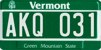 VT license plate AKQ031