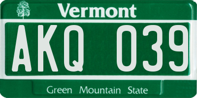VT license plate AKQ039