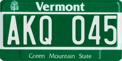 VT license plate AKQ045