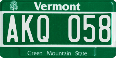 VT license plate AKQ058