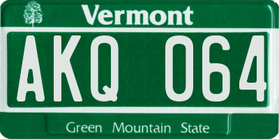 VT license plate AKQ064