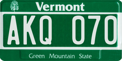 VT license plate AKQ070