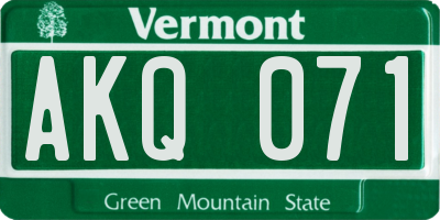 VT license plate AKQ071