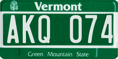 VT license plate AKQ074