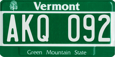 VT license plate AKQ092