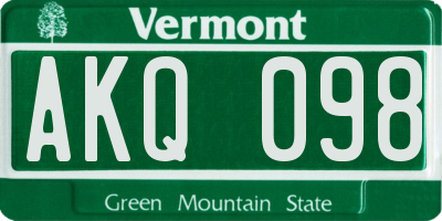 VT license plate AKQ098