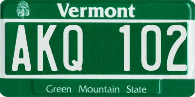 VT license plate AKQ102