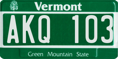 VT license plate AKQ103