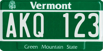 VT license plate AKQ123