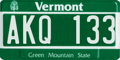 VT license plate AKQ133
