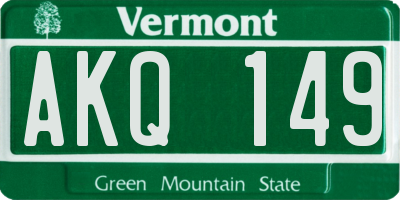 VT license plate AKQ149