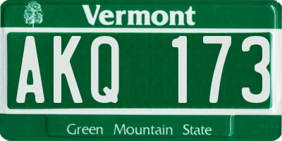 VT license plate AKQ173