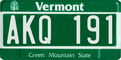 VT license plate AKQ191