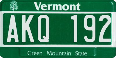 VT license plate AKQ192