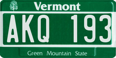 VT license plate AKQ193