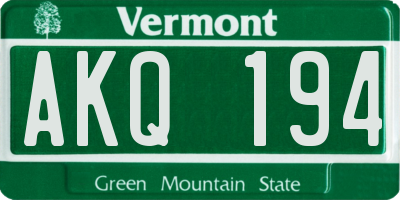 VT license plate AKQ194