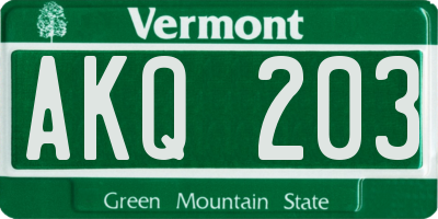 VT license plate AKQ203