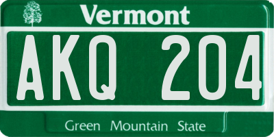 VT license plate AKQ204