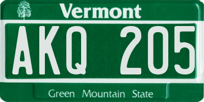 VT license plate AKQ205