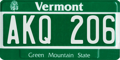 VT license plate AKQ206