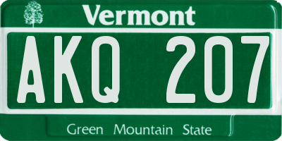 VT license plate AKQ207