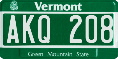 VT license plate AKQ208