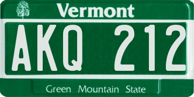 VT license plate AKQ212