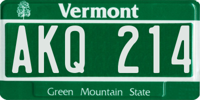 VT license plate AKQ214