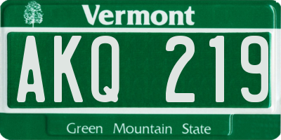 VT license plate AKQ219