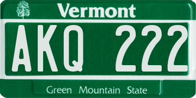 VT license plate AKQ222